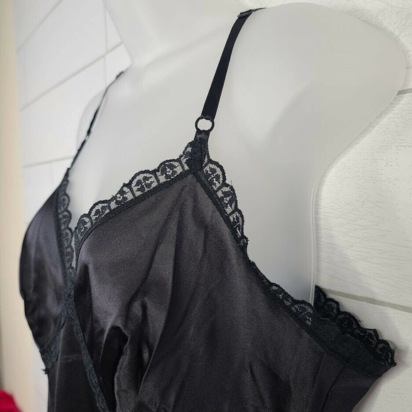 Sears Full Slip Black Silky Nylon Size 38 VTG Lace Adjustable Strap Medium Large - Picture 4 of 11